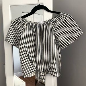 blue and white stripped off the shoulder blouse